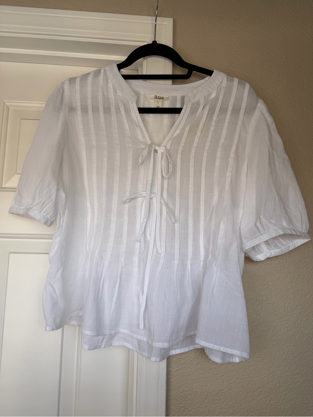 a.n.a White Tie-Front Pintuck Peasant Blouse